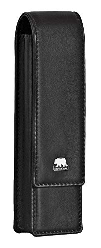 Brown Bear Schreibgeräte-Etui Leder Schwarz für 2 Stifte mit Magnet-Verschluss Echt-Leder hochwertig Stifte-Halter Stifte-Etui Stifte-Tasche