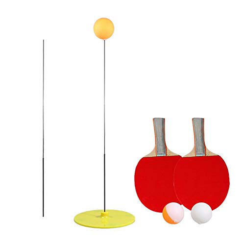 Jannyshop Tischtennistrainer mit elastischem, weichem Schaft, elastischer Stange, 90 cm Dekompressionssport, 2 Tischtennispaddel und 3 Tischtennisball-Set, Indoor-Outdoor-Spiel