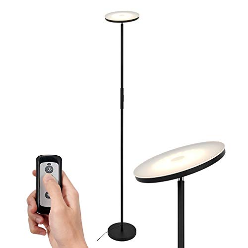 SIMPLEHOME Schwarzer LED Deckenfluter 20W, moderne LED Stehlampe stufenlos dimmbar mit 3 Lichtfarben(warmweiß, kaltweiß, neutralweiß) + Fernbedienung, perfekte Ambientbeleuchtung.