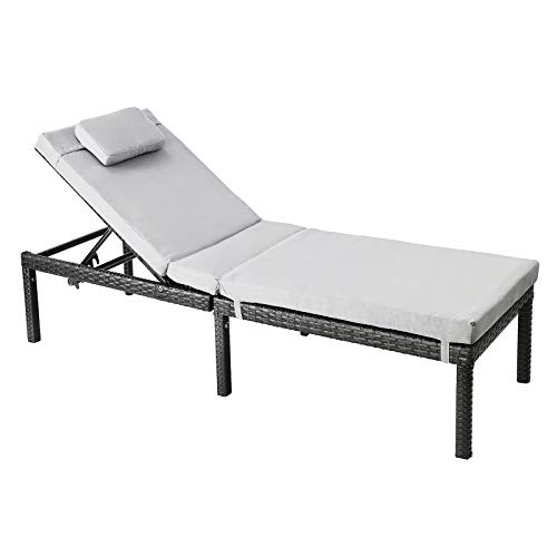 SONGMICS Sonnenliege, mit 6,5 cm Dicker Matratze, Gartenliege in Rattan-Optik, Matratze abnehmbar, komfortabel, bis 150 kg belastbar, rauchgrau GCB27GY