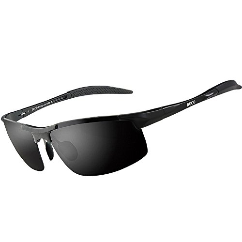 Duco Herren Sportbrille Polarisierte Sonnenbrille Fahrerbrille 8177S (Schwarz, Grau)