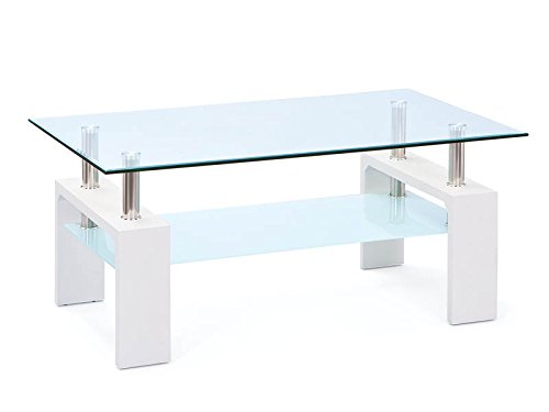 Inter Link 50100040 Couchtisch Glas Weiß Wohnzimmertisch Wohnzimmer Tisch Beistelltisch 110x60 cm