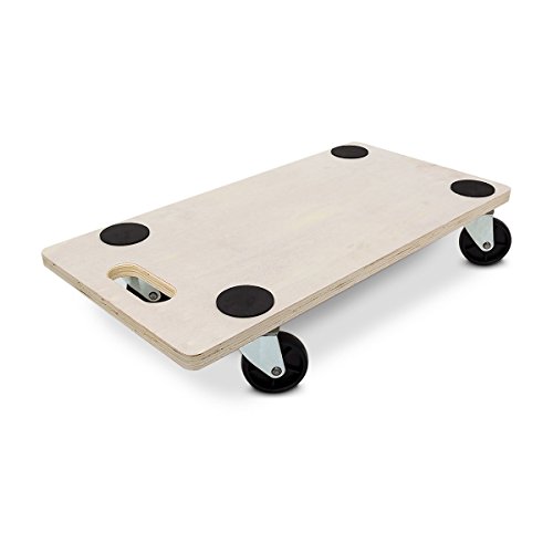 Relaxdays Transportroller HBT: 11 x 58 x 30 cm Transportbrett aus Holz mit praktischem Griff Tansporthilfe als Möbelroller und Transportwagen mit Lenkungsrollen Rollbrett bis 200 kg belastbar, natur