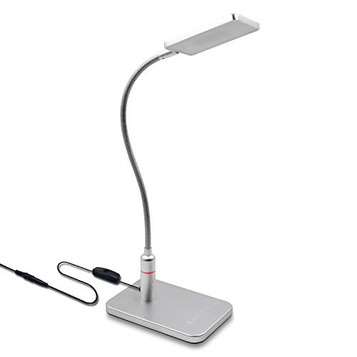 LED Schreibtischleuchte Leseleuchte Nachttischlampe Silber Tageslicht Dimmbar Touch Metall Material Energiesparen 5W LED und Flexibler Schwanenhals von Enuotek
