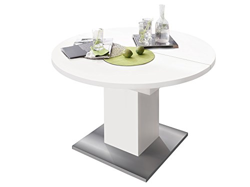 Esszimmertisch Tisch Esstisch Küchentisch Speisentisch Holztisch 'Judd II' weiß matt/Edelstahloptik