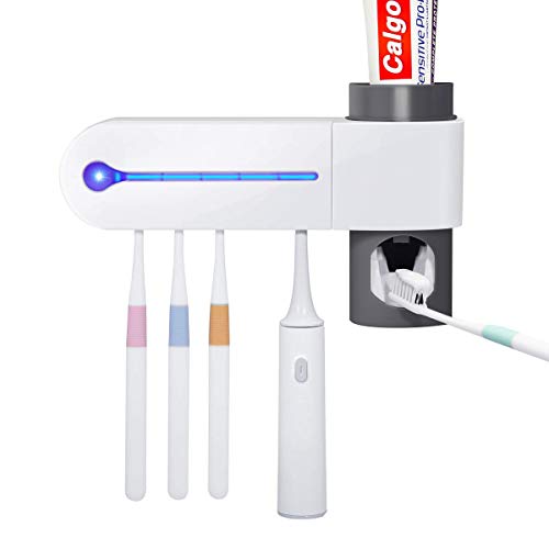 SZRWD UV Zahnbürste Sterilisator, Hygienic Zahnbürstenhalter, Automatischer Zahnpastaspender und Zahnbürstenhalter Set, Zahnbürsten Sterilisator Wandmontage mit 5 Bürsten Set für Badezimmer