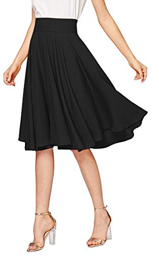 Emma & Giovanni - A-Linie Elegant Faltenrock Hohe Taille Midi-Rock (Made In Italy) - Damen (Schwarz, DE 38/40 (Etikett M))
