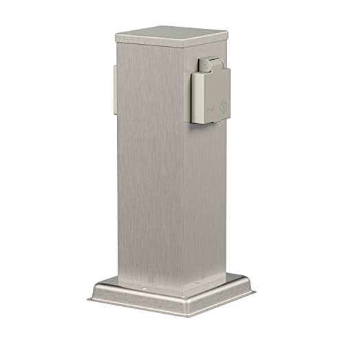 ledscom.de Garten-Steckdosen-Säule Polly für außen, 2-Fach, Edelstahl, eckig, 27cm