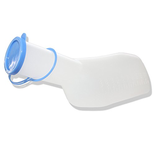 praxy Urinflasche für Männer / Herren milchige, eckige Ausführung mit blauem Deckel, mit Skalierung bis 1000 ml