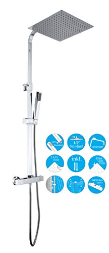 JOHO Thermostat Duschset Duschsystem Brausesetthermostat Regenduschset Duscharmatur mit 304 Edelstahl Kopfbrause Handbrause (Thermostat eckig 30x30cm)