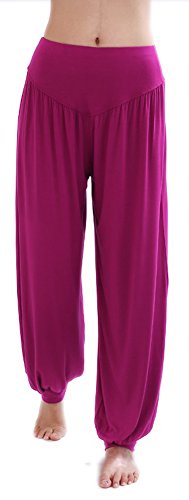 HOEREV Super weiche Modal Spandex Harem Yoga Pilates Hosen, Gr.-Large,Lila Rot