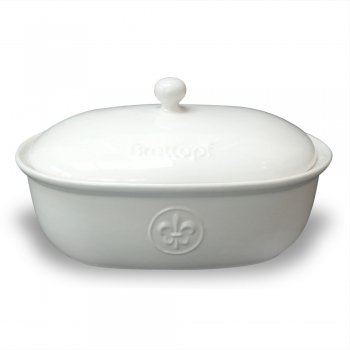 Brottopf, Brotkasten oval mit Lilie 36 x 25 x 20 cm hoch cremeweis
