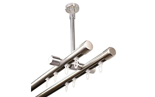 Gardinenstange Innenlauf 2-Läufig Deckenmontage im Edelstahl Design 20 mm Endstück Kappe, 320 cm (2 x 160 cm)