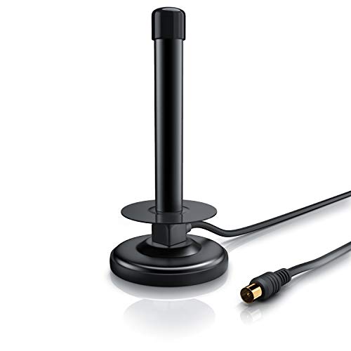 CSL - Leistungsstarke DVB-T2 HDTV Antenne | inkl. 4 m Kabel | Stabantenne mit ALU Massivkern für maximale Signalstärke | magnetischer Standfuß | Anti-Rutsch-Kappe | Koaxialstecker