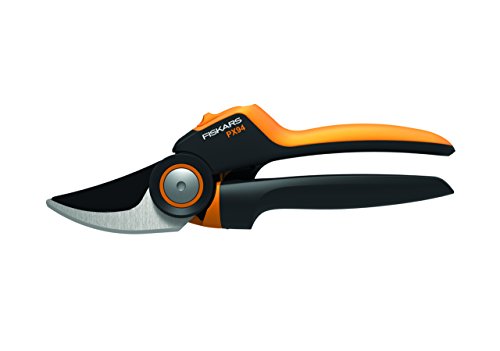 Fiskars Bypass-Gartenschere mit Rollgriff für frische Äste und Zweige, Antihaftbeschichtet, Hochwertige Stahl-Klingen, Länge 22 cm, Schwarz/Orange, PowerGear X, PX94, 1023628