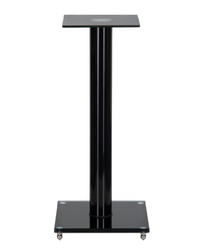 1 Paar Boxenständer V1 Black-Line aus Glas / Alu mit Spikes, 1 Säule, mit Kabelkanal