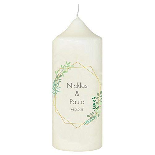 Livingstyle & Wanddesign Kerze zur Hochzeit mit eigenem Namen und Datum, (Motiv 26) Weiß