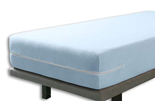 Velfont - Elastischer Matratzenbezug mit Reißverschluss, Frottee Baumwolle Matratzenauflage | Matratzenschonbezug - 140 x 200 cm - Hellblaue- Matratzenhöhe 15-25cm - verfügbar in verschiedenen Größen