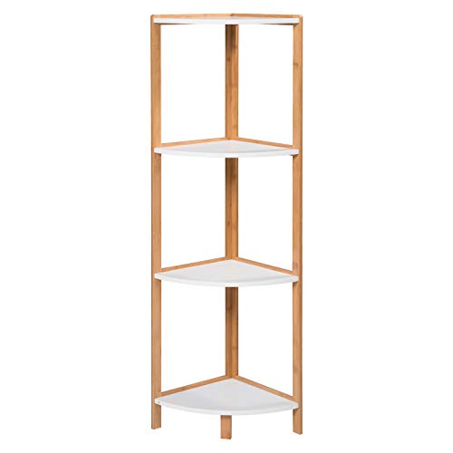 WOLTU Standregal Eckregal Badregal Küchenregal Lagerregal Treppenregal Stufenregal Hochregal 4 Ablage Bambus MDF RGB9357ws2 Weiß