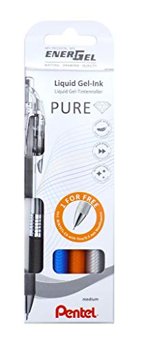 Pentel Energel Pure BL77TL-4 Gel-Tintenroller 4er Set --- 3+1 Free ---, sortiert, 0, 35 mm Strichstärke, Druckmechanik, nachfüllbar