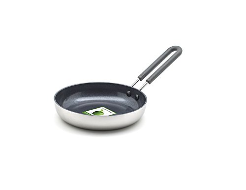 GreenPan Mini-Bratpfanne 14-cm Ø Induktion, Ceran, Elektro Gas Spülmaschinen-geeignet Keramik-beschichtet, Edelstahl, Silber, 14 cm