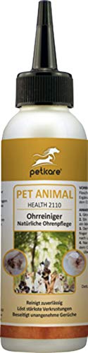 Peticare Ohren-Reiniger für Hunde & Katzen - natürliche Spezial-Lösung zur Pflege, reinigt gründlich, gegen unangenehmen Geruch, löst Verkrustung, 100% natürlich - petAnimal Health 2110 (100 ml)