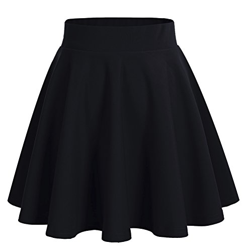 bridesmay Damenrock Basic Solid Vielseitige Dehnbaren Informell Minikleid Retro Mini Rock Faltenrock Black XL