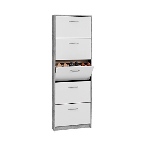 Unbekannt FMD Möbel Step 5 Schuhkipper, Holz, Beton/weiß, 58.5 x 17 x 168.5 cm
