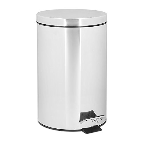 Relaxdays Treteimer 12 L aus Edelstahl H x D: 39 x 25 cm großer Abfalleimer in Metall-Optik als Abfallbehälter und Tretmülleimer für Küche und Bad Kosmetikeimer Tretmülleimer, silber
