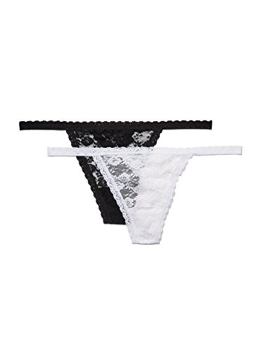 Iris & Lilly G-String Damen mit halbdurchsichtiger dehnbarer Spitze, verschiedene Farben, 2er Pack, Mehrfarbig (White/Black), Medium