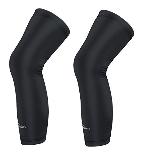 COOLOMG Beinlinge Knielinge Lang Kompression Knieschutz Radsport Basketball Fußball UV Sonnenschutz Anti Rutschen Schwarz M