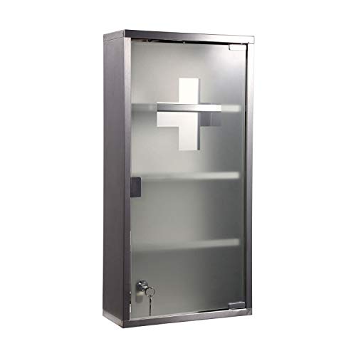Zedelmaier Medizinschrank aus Edelstahl 4 Fächer mit Glas Tür 57 x 27 x 12 cm