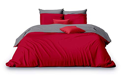 Matrazzo Bettwäsche Azara, Mako Perkal, 4-teilig, 100% ägyptische Baumwolle, Rot-Grau 2X 135 x 200 + 2X 80 x 80