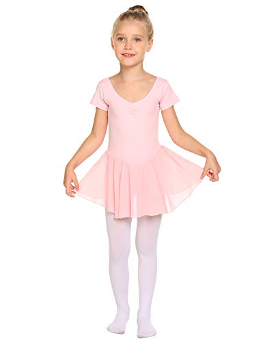 Untlet Ballettkleid Mädchen Kinder Kurarm Ballettanzug Ballett Trikot Kurzarm Body mit Chiffon Wickelrock Kinder Ballettkleidung Tanzkleid Tanzbody