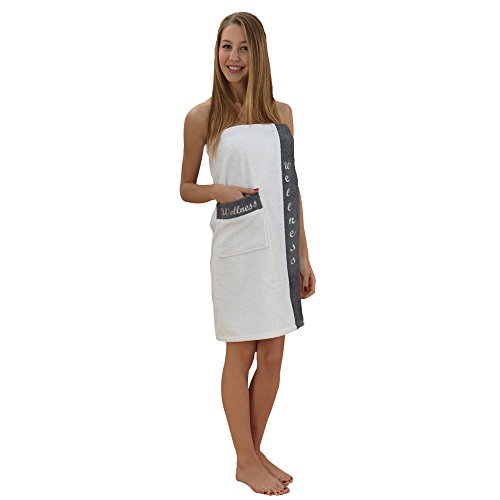Class Home Collection Damen Frottee Baumwolle Sarong Saunakilt Wellness Stickerei Weiß/Anthrazit