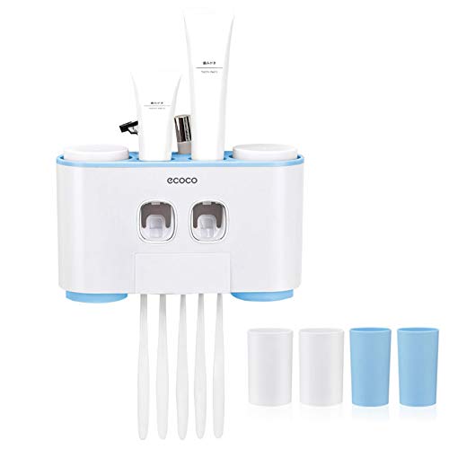 YOUDO Automatische Zahnpastaspender und Zahnbürstenhalter Set mit Wand Montiert - Hände frei 2 Zahnpasta Squeezers mit 5 Bürsten Set - für Kinder und Erwachsene