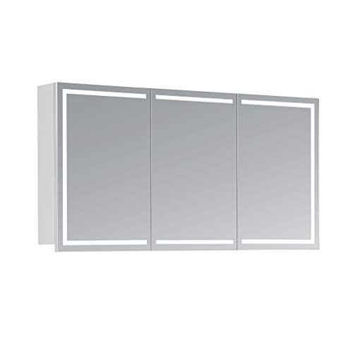 HAPA Design Spiegelschrank Milano weiß mit LED Beleuchtung in Lichtfarbe 4000K, VDE Steckdose, Softclose Funktion und verstellbaren Glas Ablagen. Komplett vormontiert. SGS geprüft. (120 x 60 x 14 cm)