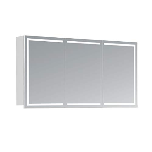 HAPA Design Spiegelschrank Milano weiß mit LED Beleuchtung in Lichtfarbe 4000K, VDE Steckdose, Softclose Funktion und verstellbaren Glas Ablagen. Komplett vormontiert. SGS geprüft. (120 x 60 x 14 cm)