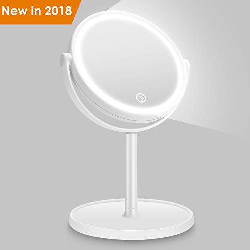 Kasimir Kosmetikspiegel mit Licht AIDBUCKS Schminkspiegel mit LED Beleuchtung Make up LED Reise Spiegel Batterie Via Touch-Screen und 360°Rotierbarer - Weiß