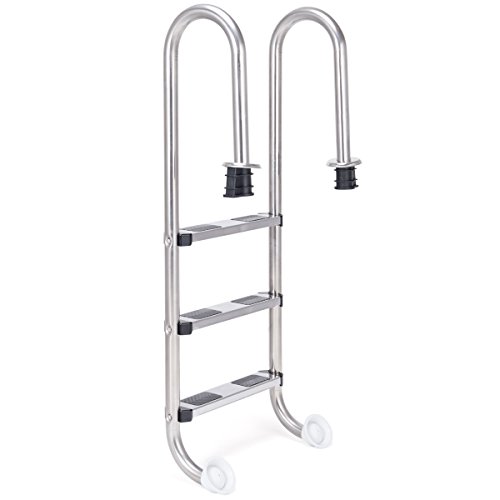 COSTWAY Edelstahl Poolleiter Schwimmbad Leiter Anlegeleiter Einstiegsleiter Sicherheitsleiter für Pool 3-stufig 132x 50x 26cm