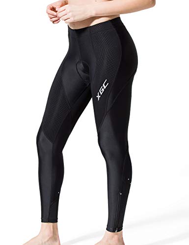 XGC Damen Lange Radlerhose Fahrradhose Radhose Radsportshorts für Frauen Elastische Atmungsaktive 4D Schwamm Sitzpolster mit Einer Hohen Dichte (Black, L)