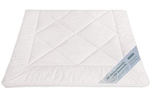 moebelfrank Bettdecke Ganzjahres Merino Schurwolle kbT Baumwolle KBA Bio 135x200 Natalia