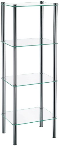 Kela 18051, Regal, 4 Etagen, Metall/ Sicherheitsglas, 40x 30x 106 cm, Lars, Verchromt