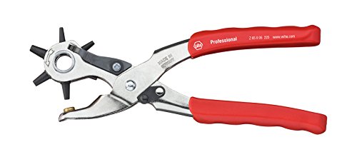 Wiha Revolverlochzange Professional, 225mm, Lochzange für Gürtel-Lochzange, Uhrenbänder, Stanzwerkzeug, mit 6 auswechselbaren Lochpfeifen, verschiedene Durchmesser: 2,0/2,5/3,0/3,5/4,0/4,5, mit Öffnungsfeder und Verriegelung, ergonimischer Griff