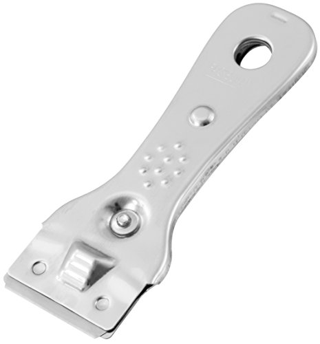 Fackelmann Reinungsschaber, Kochfeldschaber mit integrierter und ausfahrbarer Klinge aus Edelstahl, Ceranfeldschaber mit Fach für Ersatzklingen, Menge: 1 Stück inkl. 4 Ersatzklingen