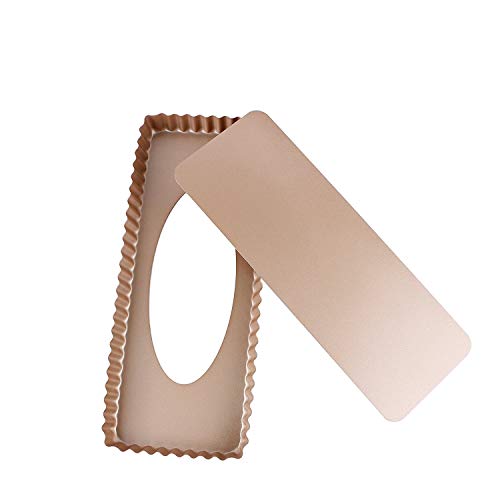 webake 14 Zoll Quicheform Obstkuchenform mit entfernbarem Hebeboden aus Stahl in Golden Farbe rechteckig Antihaftbeschichtung Tortenform Boden