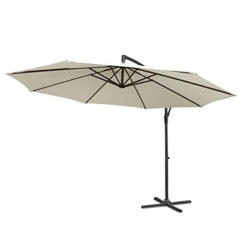 LARS360 Beige Ø350cm Aluminium Sonnenschirm Marktschirm Balkonschirm Gartenschirm Ampelschirm Kurbelschirm Gartenschirm UV40+ Schutz (Beige ohne Solar LED)