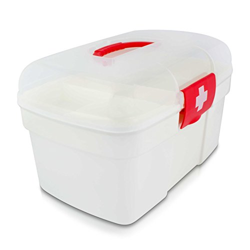 Medizinkoffer Tragbar mit Einlegefach - 27 x 18 x 17 cm - Medizinbox Medikamente Aufbewahrung und Transport - Grinscard