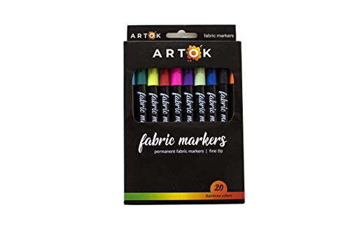 Textilmarker 20er-Set Wasserfeste Textilstifte - Ungiftige Stoffmalstifte Waschmaschinenfest mit Feiner Spitze - Waschfeste Textilmalstifte Ideal für T-Shirts, Schuhe, Taschen, Leinen, Beutel usw