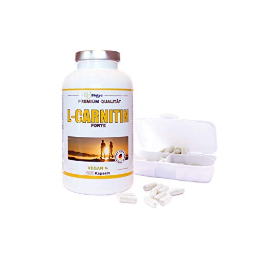 L-CARNITIN, 400 Kapseln, INKLUSIVE PILLENBOX, für 3000mg Tagesportion, L-Carnitine hochdosiert Kapseln, 100% Vegan, beliebt bei der Diät, Abnehmen, Fettverbrennung, Fatburner, Definitionsphase!